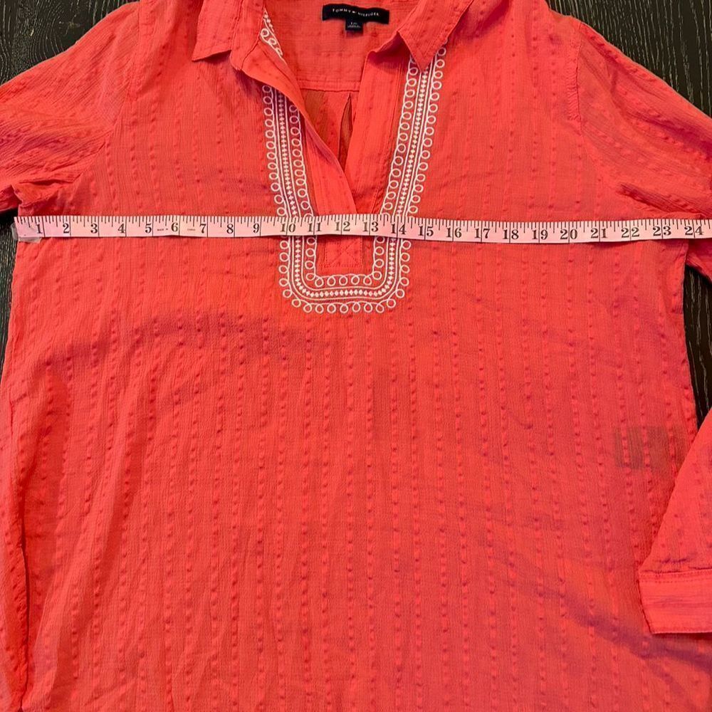 Tommy Hilfiger Women's Red Embroidered V-Neck Tunic Top Size L Long Sleeve - Picture 13 of 13